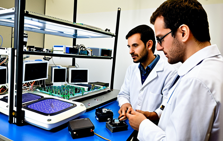 **A bustling electronics lab in Milan, Italy, showcasing researchers from Politecnico di Milano collaborating with engineers from a local electronics company. The scene highlights the fusion of academic research and practical application, with advanced materials like graphene and flexible polymers on display. Emphasize a collaborative atmosphere with data sharing and problem-solving.**