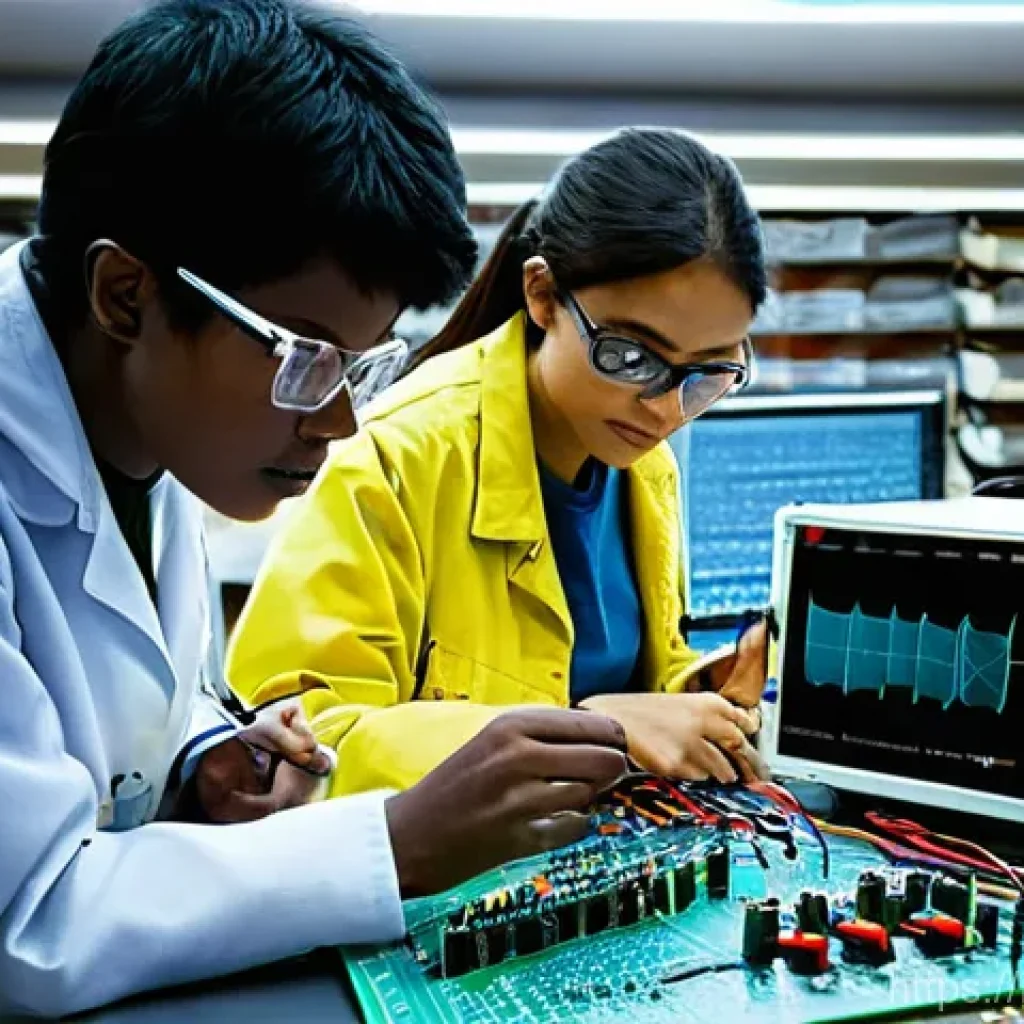 전자기술사와 관련된 전자회로 이론 학습법 - **Electronics Lab: Foundations and Mentorship**
    A brightly lit, modern university electronics la...