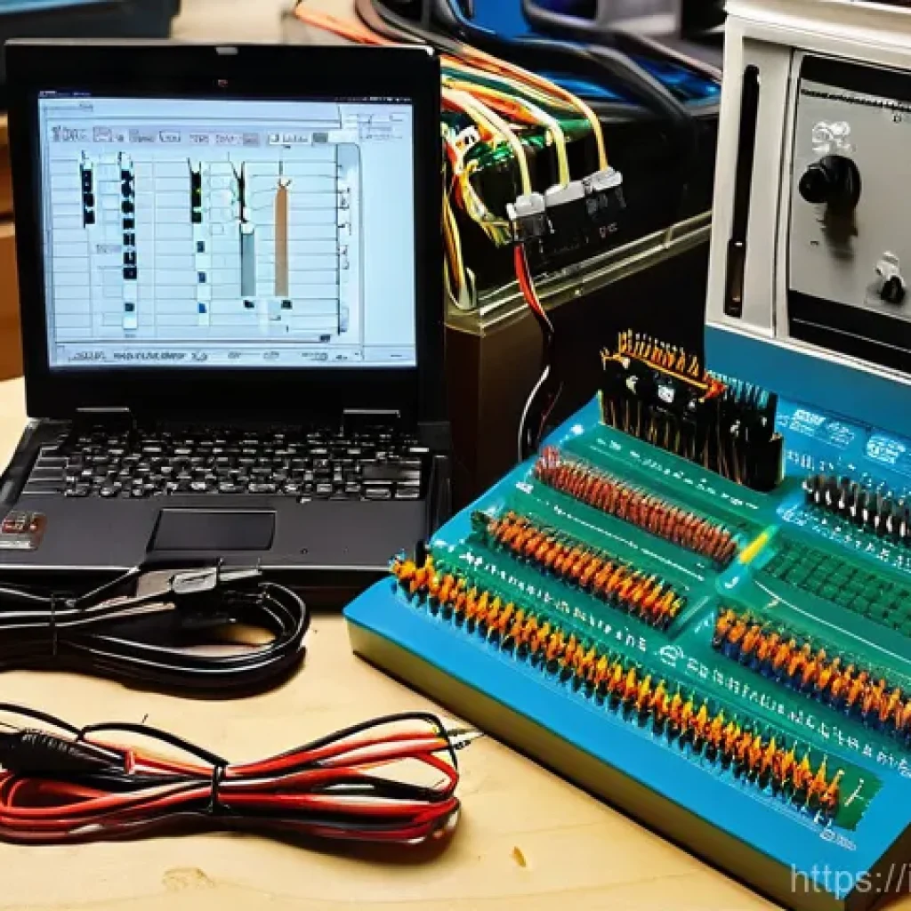전자기술사와 관련된 실무 툴 활용법 - **Prompt:** A pristine, well-organized electronics workbench bathed in bright, diffused light. In th...