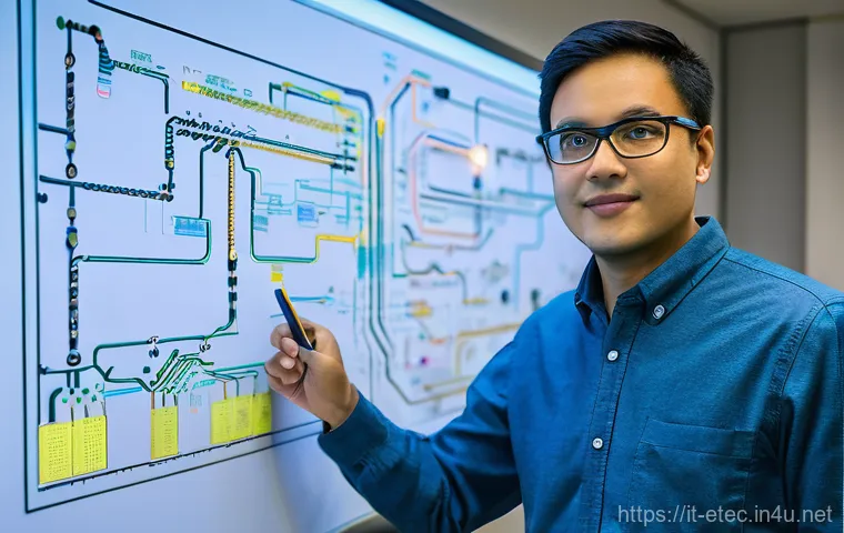 전자기술사와 기술적 의사소통 역량 개발 - **Prompt:** A modern, confident electronic engineer, wearing a smart casual outfit, stands on a slig...