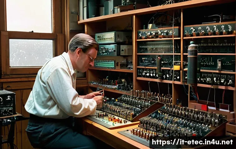 전자기술사 관련 전자회로 설계 사례 - **Prompt 1: The Dawn of Analog Electronics - A Pioneer's Workshop**
"A dimly lit, cozy workshop ...