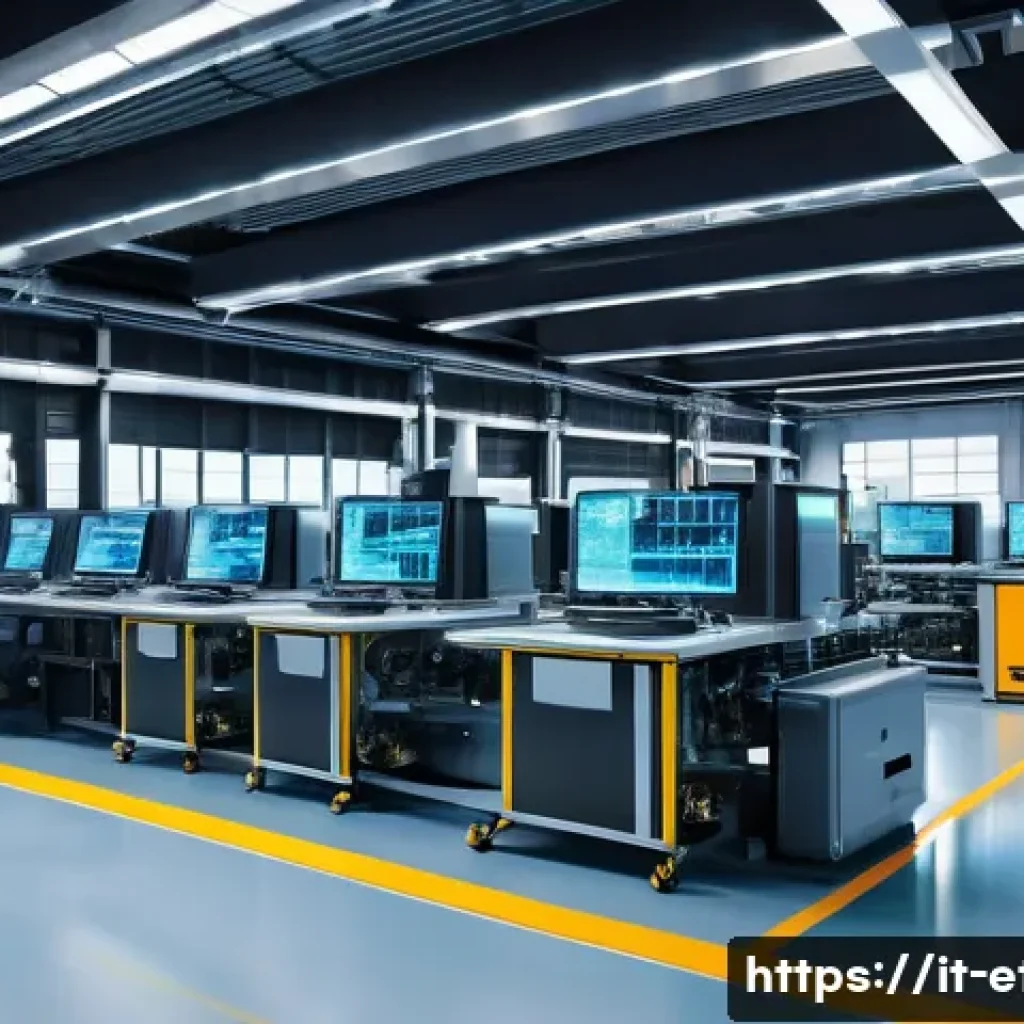 전자기술사와 데이터 수집 및 처리 기술 - A modern smart factory interior showcasing advanced industrial