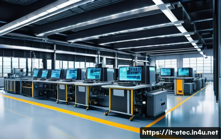 전자기술사와 데이터 수집 및 처리 기술 - A modern smart factory interior showcasing advanced industrial