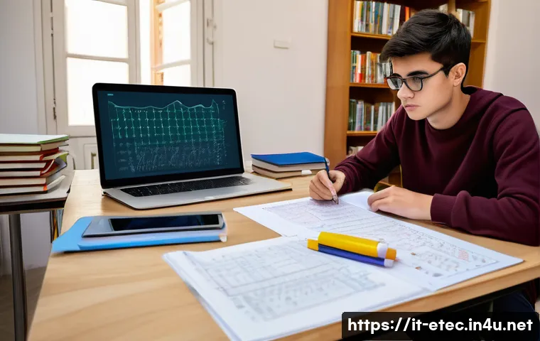 전자기술사 실기시험 문제 풀이 가이드 - A focused Italian university student sitting at a desk cluttered with electronic circuit diagrams, t...