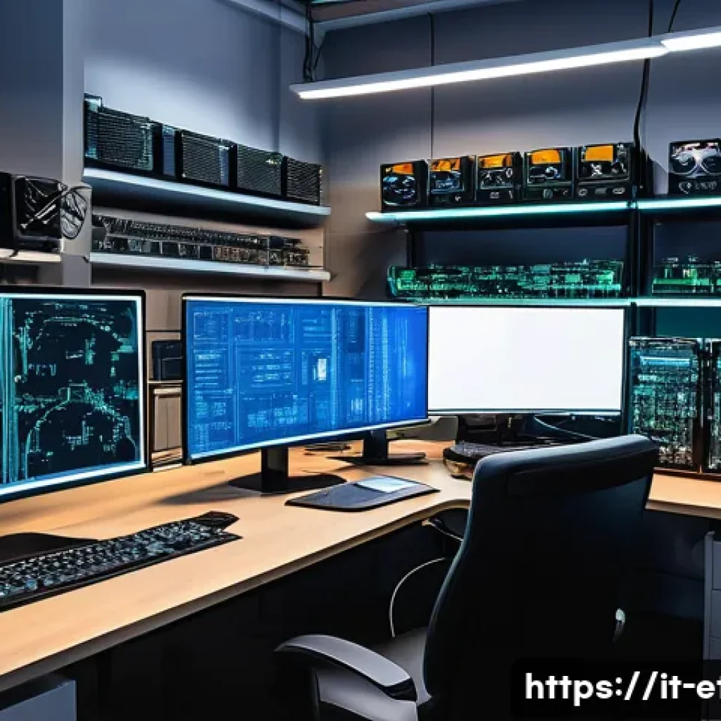 전자기술사와 기술 로드맵 작성 방법 - A modern electronics engineer workspace featuring multiple high-tech monitors displaying circuit sch...