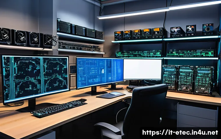 전자기술사와 기술 로드맵 작성 방법 - A modern electronics engineer workspace featuring multiple high-tech monitors displaying circuit sch...