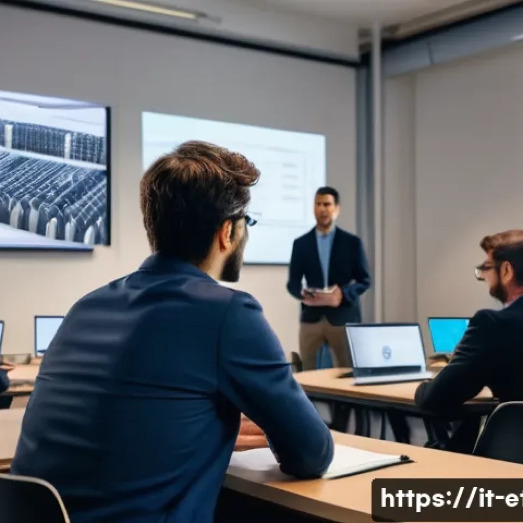 전자기술사 자격증 취득 후 경력 개발 전략 - A professional setting showing an Italian electronic engineer attending an advanced training worksho...