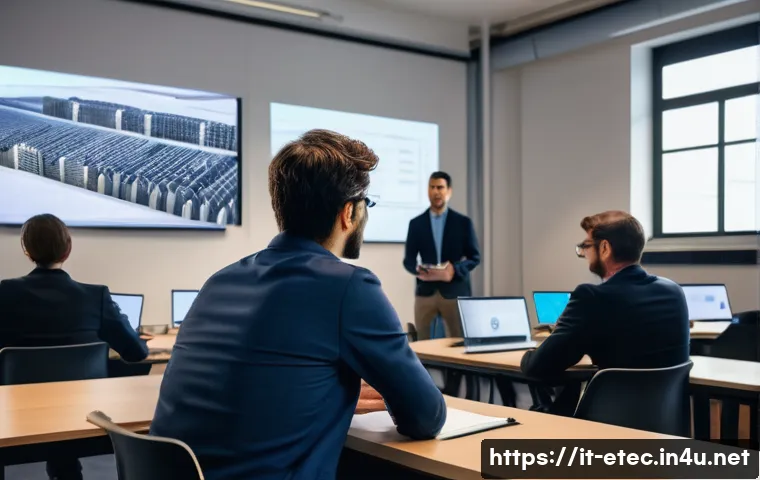 전자기술사 자격증 취득 후 경력 개발 전략 - A professional setting showing an Italian electronic engineer attending an advanced training worksho...
