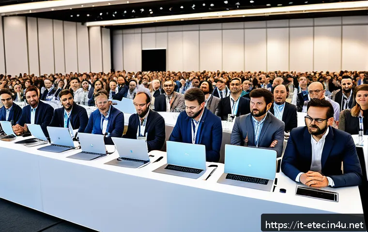 전자기술사와 관련된 협회 및 단체 소개 - A modern professional conference scene set in a large, well-lit convention hall in Italy, filled wit...