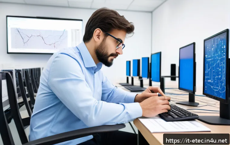 전자기술사와 관련된 학회 논문 작성법 - A professional academic researcher in a modern engineering laboratory, sitting at a desk with multip...