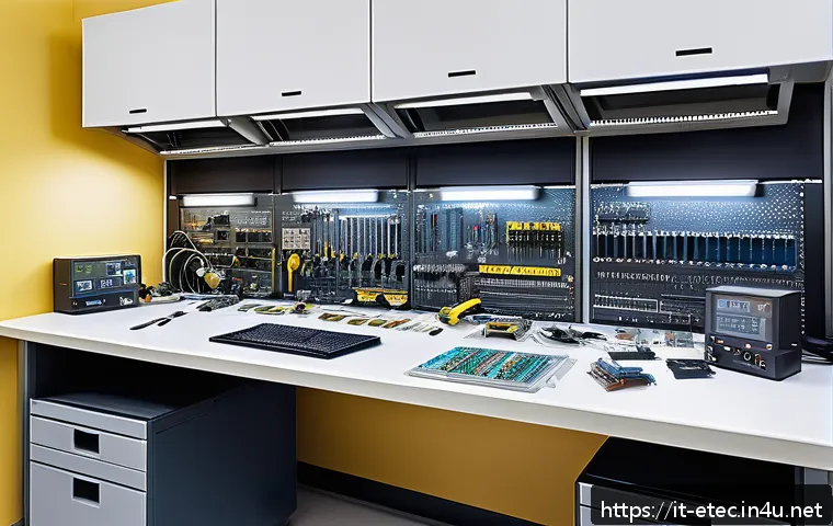 전자기술사 관련 실험실 안전 가이드 - A well-organized electronics laboratory workspace featuring neatly arranged tools and components on ...