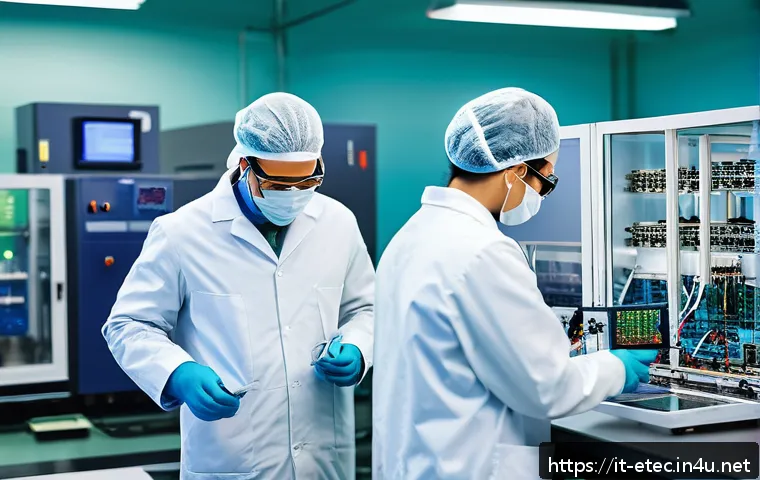 전자기술사와 최신 회로 설계 트렌드 - A high-tech industrial laboratory scene showcasing advanced semiconductor materials like silicon car...