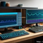 전자기술사 중점 과목 완벽 해설 - A detailed and realistic digital illustration of an electronics lab workspace featuring a modern des...
