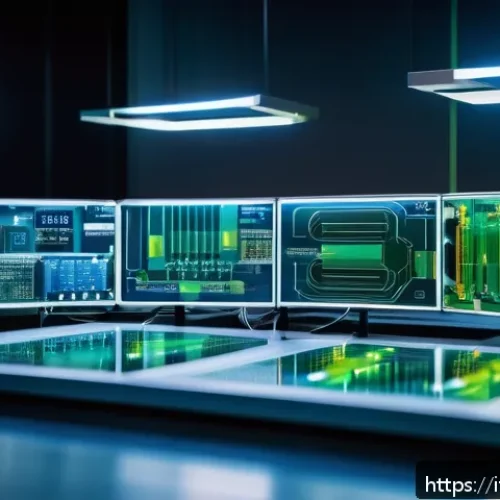 전자기술사와 관련된 최신 회로 설계 기법 - A highly detailed futuristic electronics laboratory featuring advanced semiconductor materials like ...