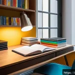 전자기술사 시험장 환경 적응법 - A cozy, well-organized study space designed for an Italian engineering student, featuring a sleek wo...