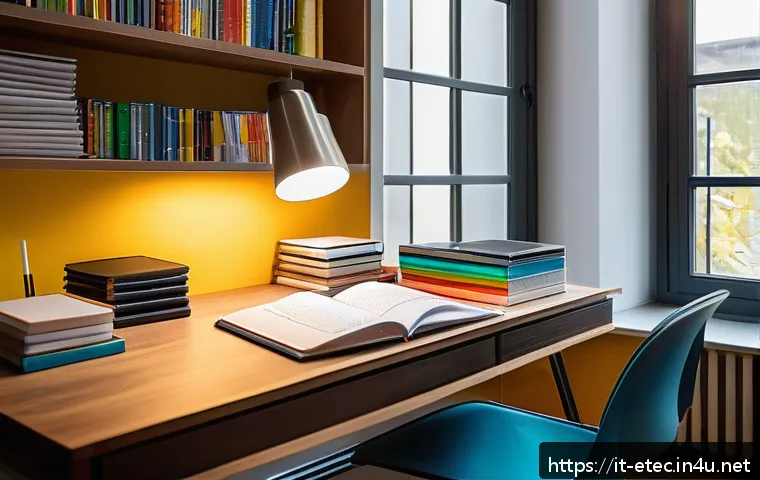 전자기술사 시험장 환경 적응법 - A cozy, well-organized study space designed for an Italian engineering student, featuring a sleek wo...