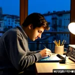 전자기술사 자격증 취득을 위한 시간 관리 - Photorealistic Italian electronics technician candidate organizing a disciplined study routine at a ...